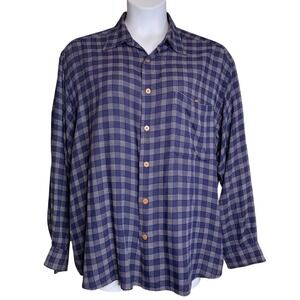 VTG Claiborne Mens Blue Plaid Long Sleeve Button Up Shirt Sz XL 90s Oversized